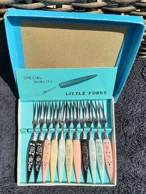 Vintage Little Fork Set 11 Stainless Steel Relish & Hors D'oeuvre Forks Japan 4"